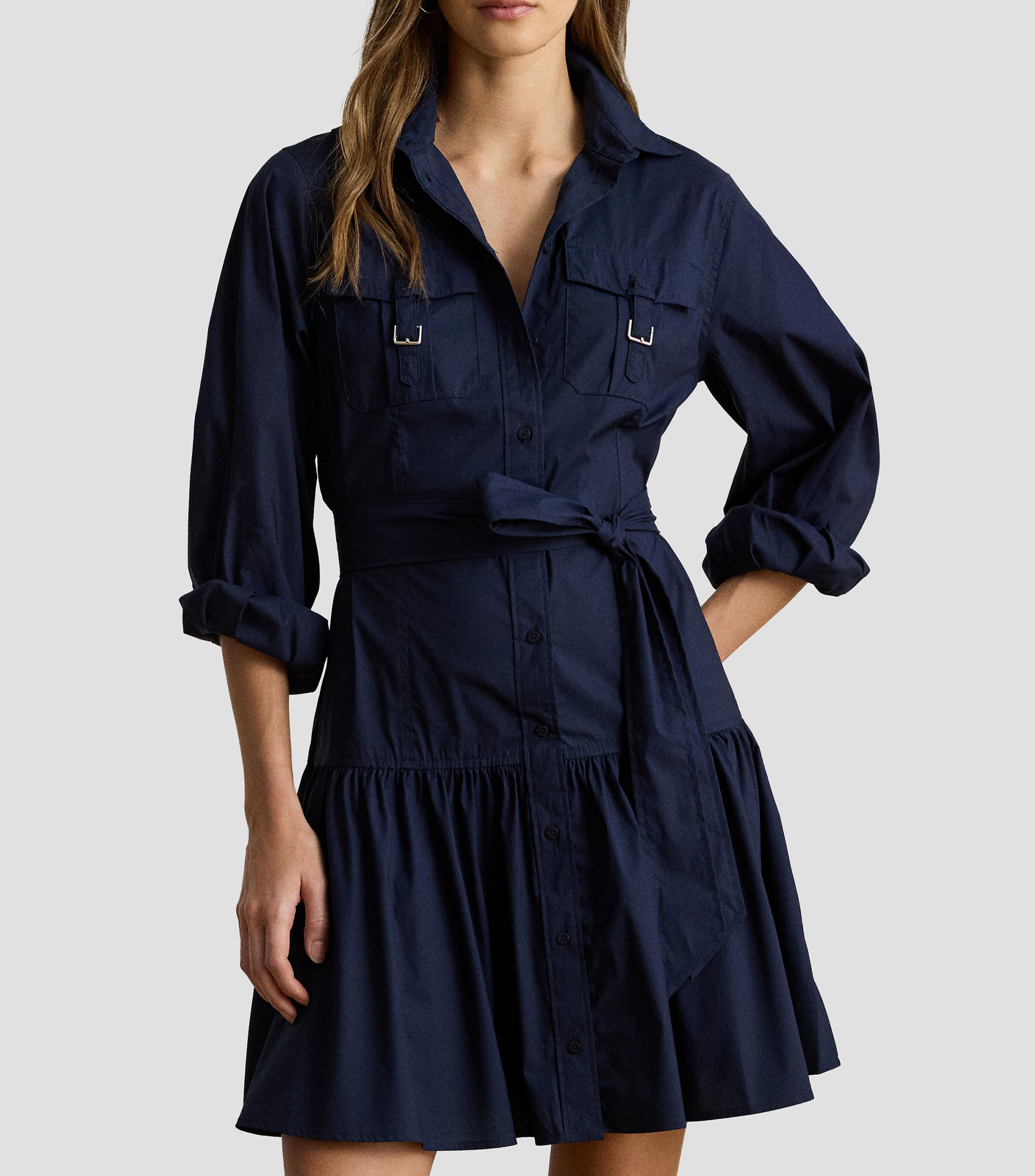 Vestido Corto liso manga larga Mujer